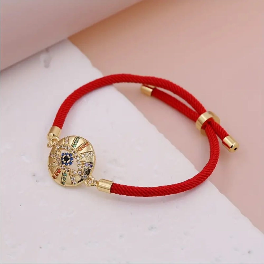Boho-Chic Evil Eye Charm Bracelet with Cubic Zirconia 18K Gold Plated